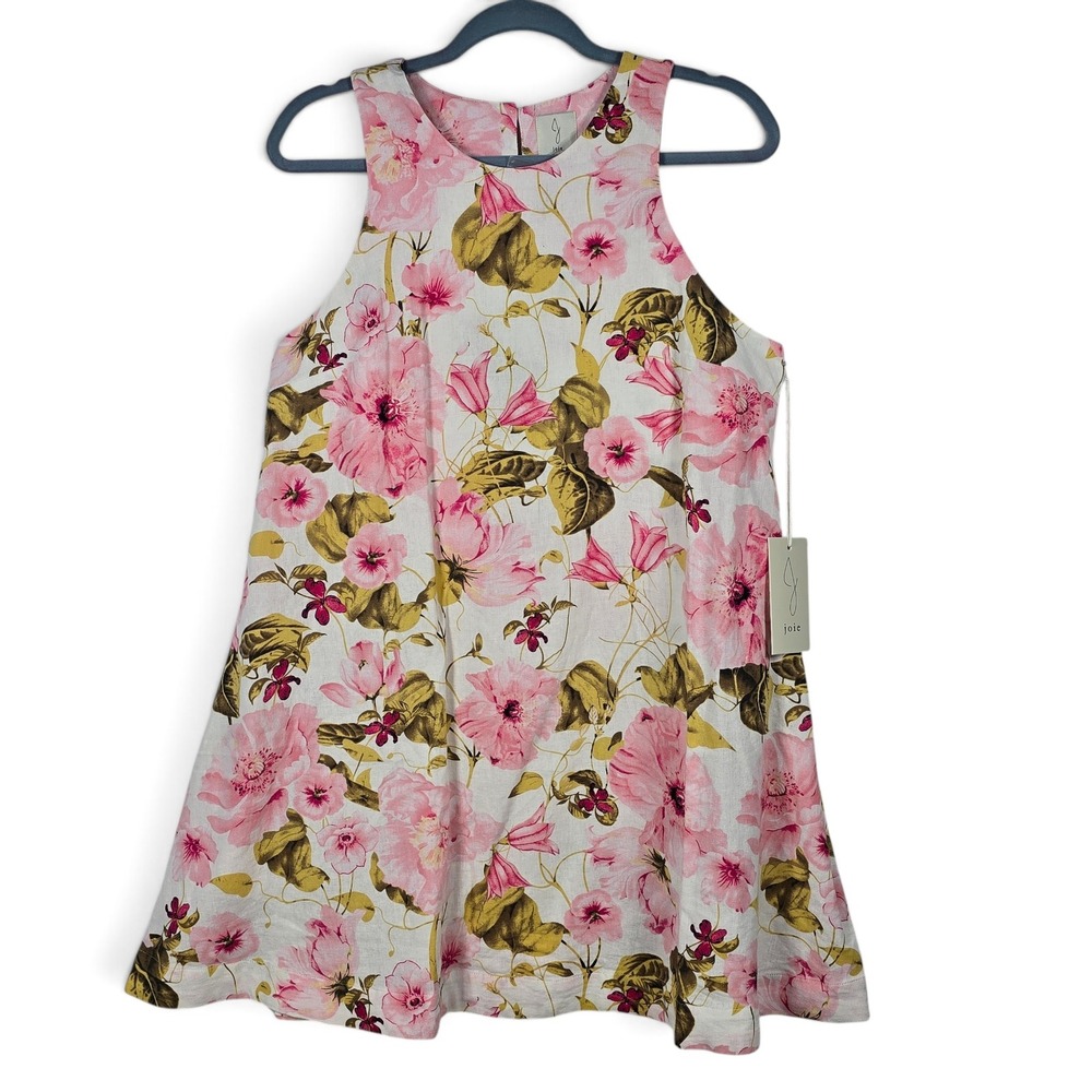 Joie Dress Women S Linen Floral Pink Sleeveless A-Line Mini Open Back NWT Pocket